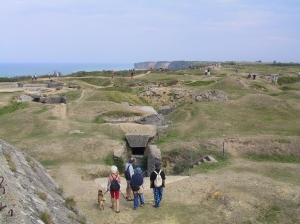The lunar landscape left by fierce Allied naval and air bombardment of Pointe du Hoc. U.S. Army Rangers scaled the cliffs at great cost to neutralize German artillery positions, only to learn the guns had been moved farther inland the escape the bombardment.